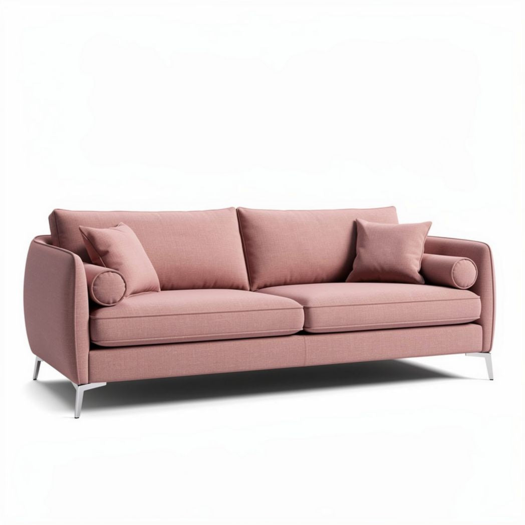 Roze stoffen bank met metalen poten afmetingen 200 x 90 x 80cm
