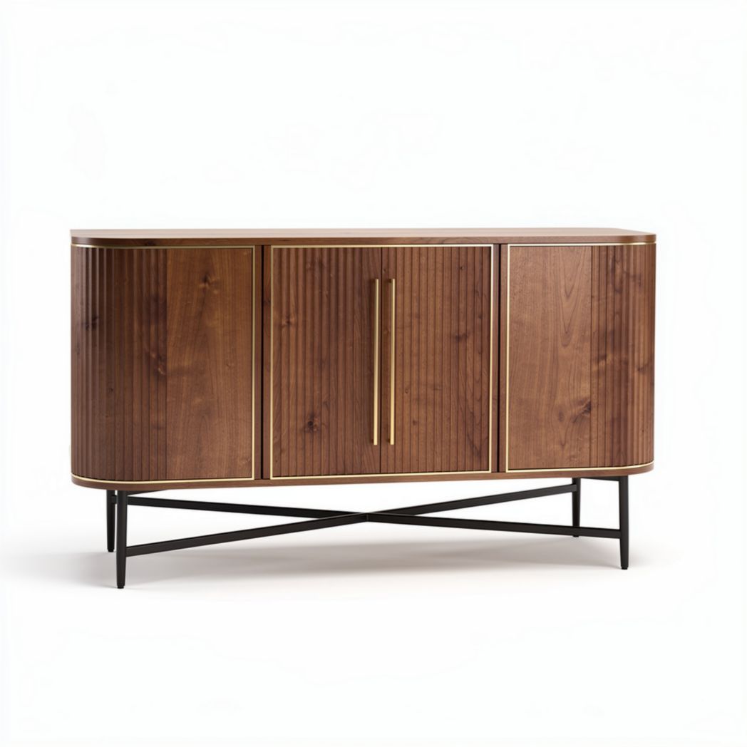 Dressoir van hout en metaal met gouden handgreep 120 x 40 x 70cm