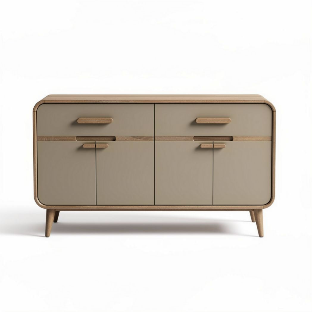 Dressoir van hout in beige met vier deuren en twee lades 120 x 60 x 80cm