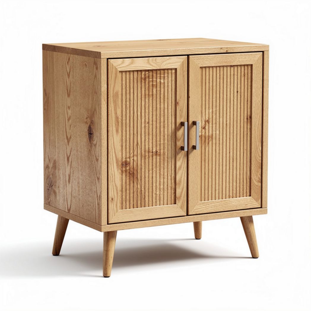 Houten kast met twee deuren en ribbelpatroon afmetingen 60 x 40 x 70cm