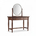 Luxe houten kaptafel met ronde spiegel en twee lades 120 x 40 x 75cm