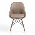 Leren stoel in beige met metalen poten afmetingen 45 x 55 x 85cm