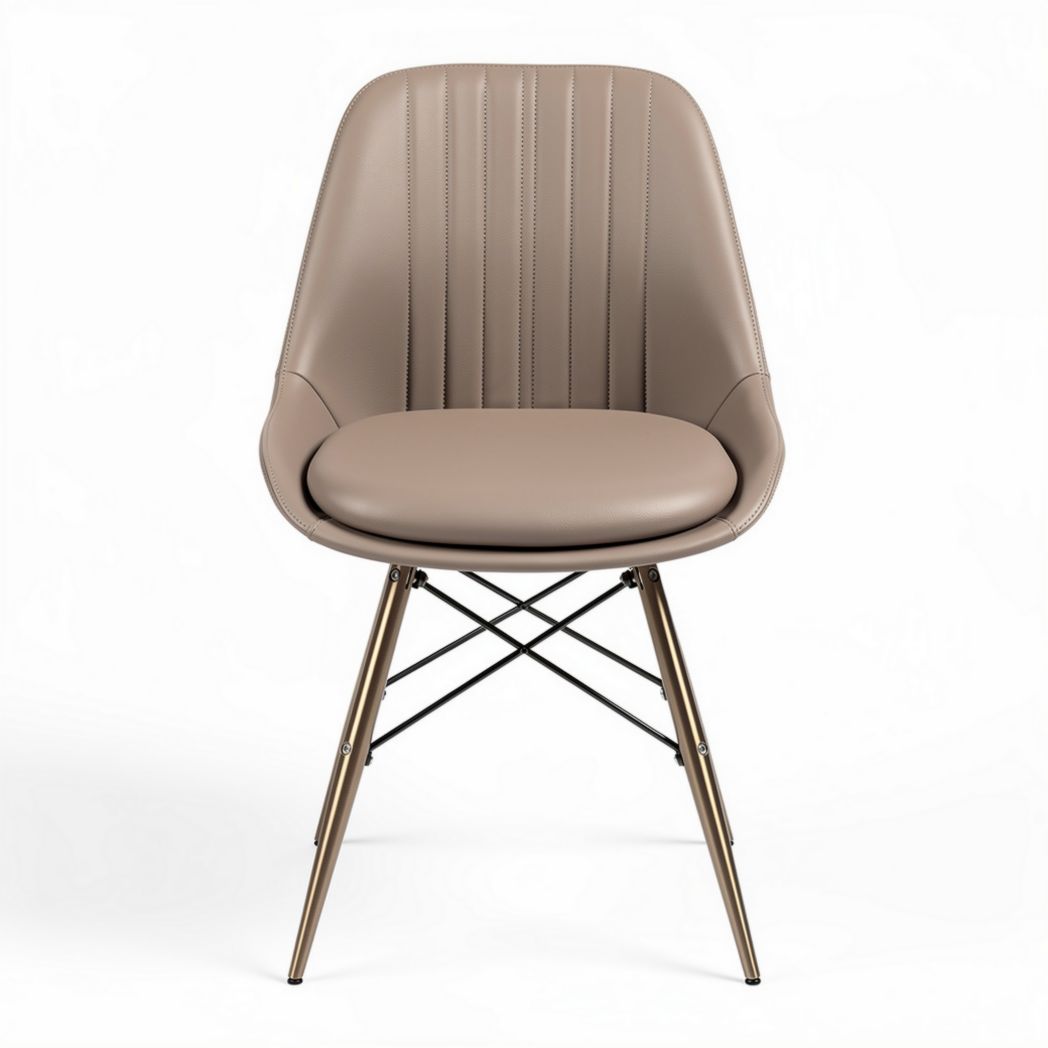 Leren stoel in beige met metalen poten afmetingen 45 x 55 x 85cm